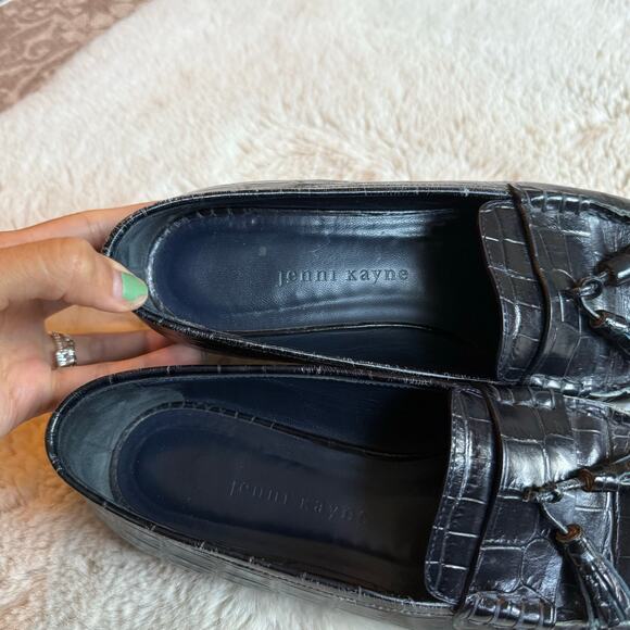 Jenni Kayne Croc Embossed Black Loafers Tassels Made in Italy Size 39 US 9 - Picture 6 of 8